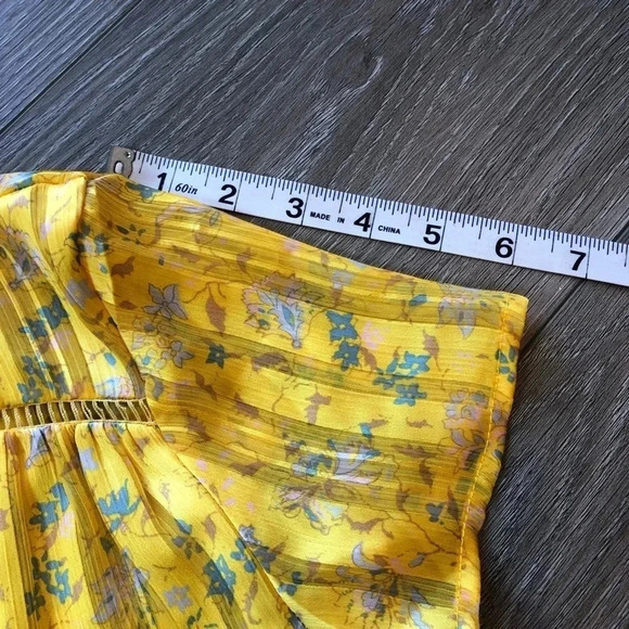 Urban Outfitters Yellow Gold Pippa Chiffon Tiered Floral Mini Dress Size XS - Picture 7 of 14